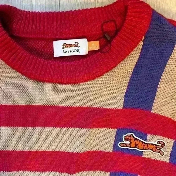 New Le TIGRE LT19-K206 Multi Stripe Crew Neck Heavy Sweater Mens Medium - Picture 2 of 2